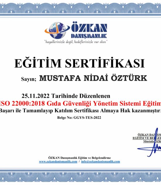 Gıda Güvenliği Yönetimi Sistemi Sertifikası